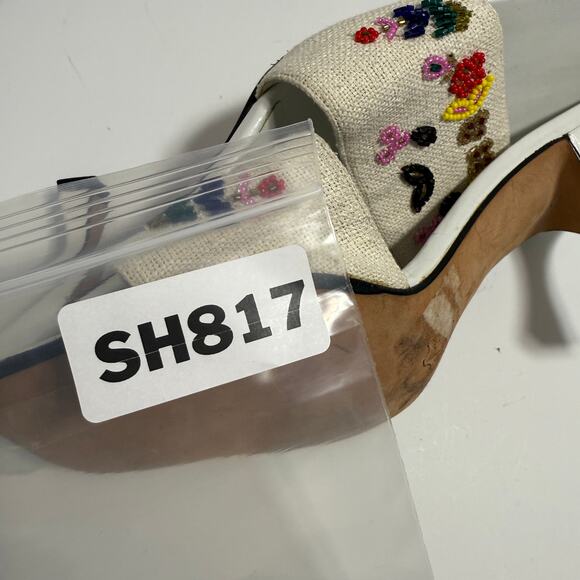 Fendi 9 Vtg Zucca FF Logo Canvas Slides Beaded Floral White Kitten Heel Mule - Picture 11 of 11